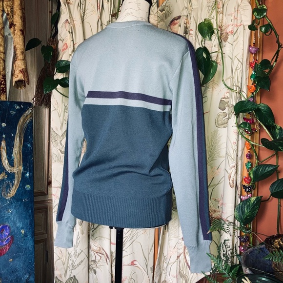 Vintage 90s Racing Stripe Wool Sweater Large Skater Grunge Alternative Style - Picture 3 of 8